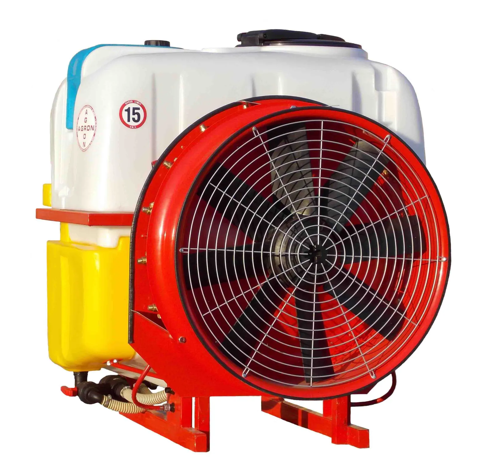 Nošeni atomizer AGRON od 600 litara sa žutim rezervoarom za ispiranje i ventilatorom Ø 800